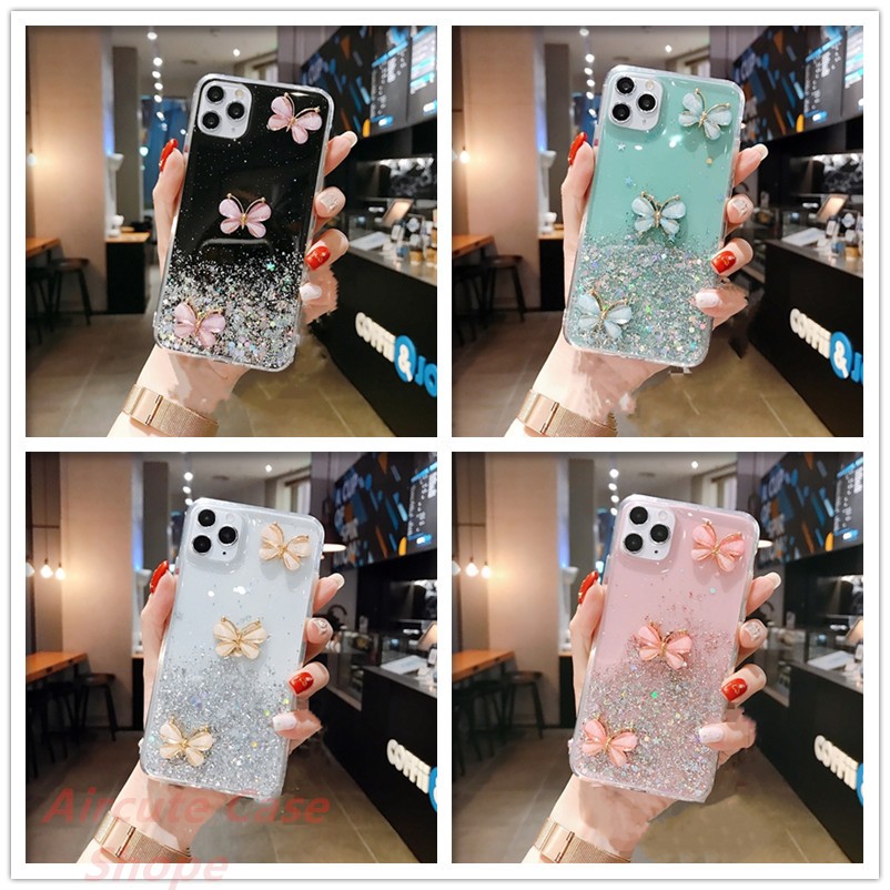 เคส Huawei Y7A Y6S Y6P Y9 Y9S Y7 Y7P Y6 Nova 9 9SE 2i 3i 5T Pro Prime Lite 2018 2019 2020 Glitter Sequins 3 Butterflies Soft Case Cover