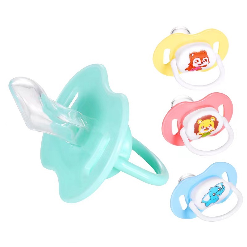 จุกนมหลอกเด็ก (แบบใหม่) จุกนมหลอกเด็ก ซิลิโคน หัวแบน ลายการ์ตูน【HALOLO BABY】