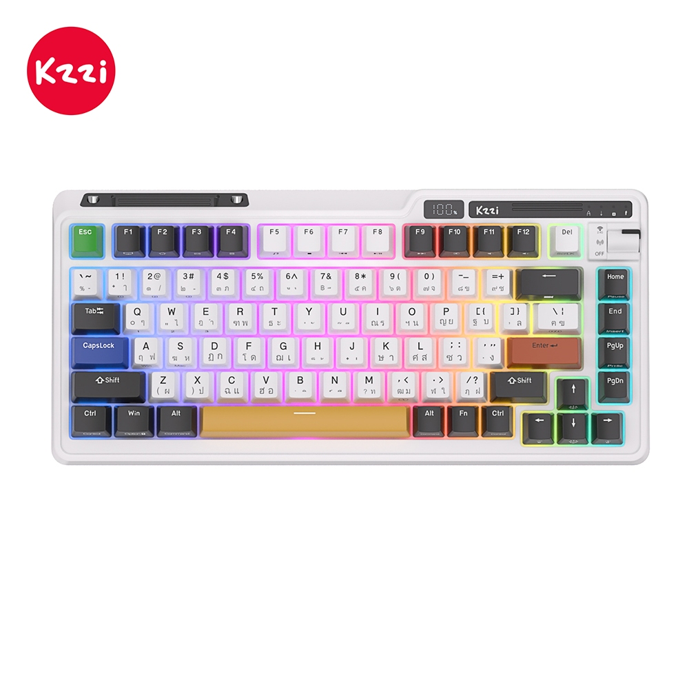 Kzzi Kezhi K75 Pro ปะเก็นคีย์บอร์ดเล่นเกมไร้สาย สามโหมด RGB Backlit 80%