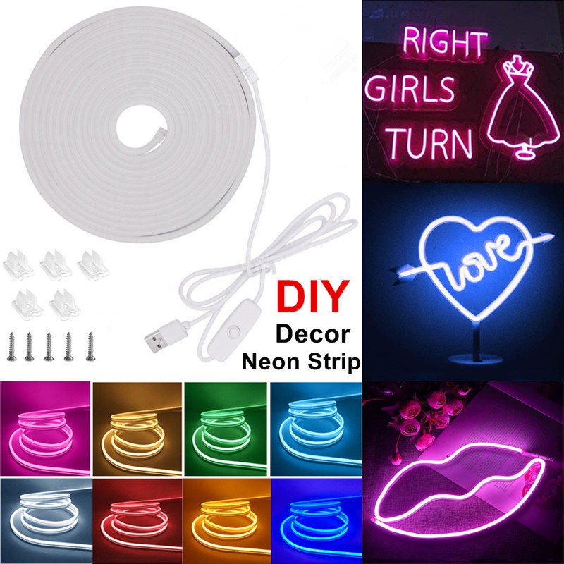 5v USB LED Neon Light Strip พร้อมสวิตช์เปิด/ปิดยืดหยุ่นนีออนป้ายเทปสําหรับ DIY Wall Decor Bar Club Party ห้องนอน