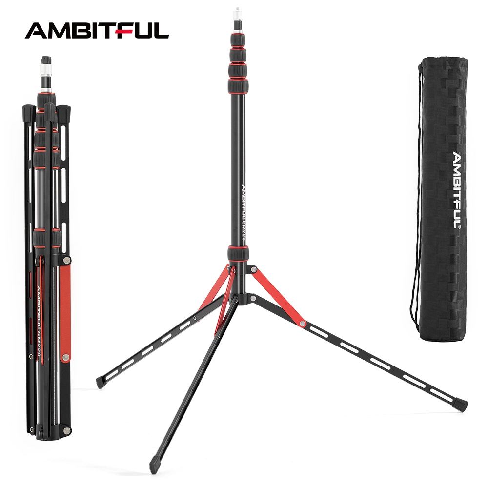 Ambitful GM220 ขาตั้งกล้องสามขา แบบพับได้ สําหรับไฟแฟลช LED วิดีโอ สตูดิโอ ซอฟท์บ็อกซ์