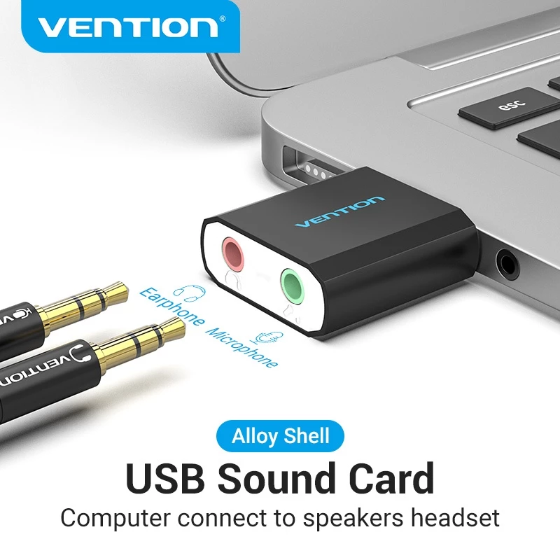 Vention USB ซาวน์การ์ด และตัวแยกซาวน์การ์ด เสียงสเตอริโอ และไมค์ ขนาด 3.5 มม อะแดปเตอร์เสียง USB
