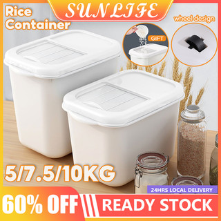 Sunlife Rice Dispenser Storage Container Insect-proof Rice Bucket Food Storage Box with Wheels and Lids