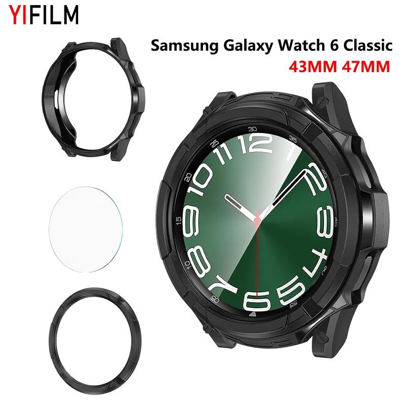 3 in 1 เคสกระจกนิรภัย และแหวนกรอบ สําหรับ Samsung Watch 6 Classic 43 มม. 47 มม.
