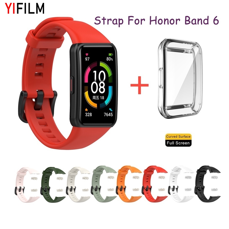 สําหรับ Huawei Honor Band 6 Band6 สายรัดซิลิโคน กีฬา + เคสป้องกัน สายรัดข้อมือ สําหรับ Honor เปลี่ยนนาฬิกา เคส