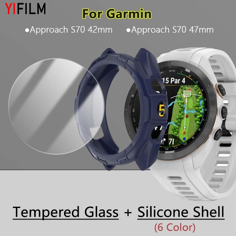 กระจกนิรภัย + เคส TPU นิ่ม สําหรับ Garmin Approach S70 42 มม. 47 มม. นาฬิกา แบบเต็ม ฟิล์มกันรอยหน้าจ