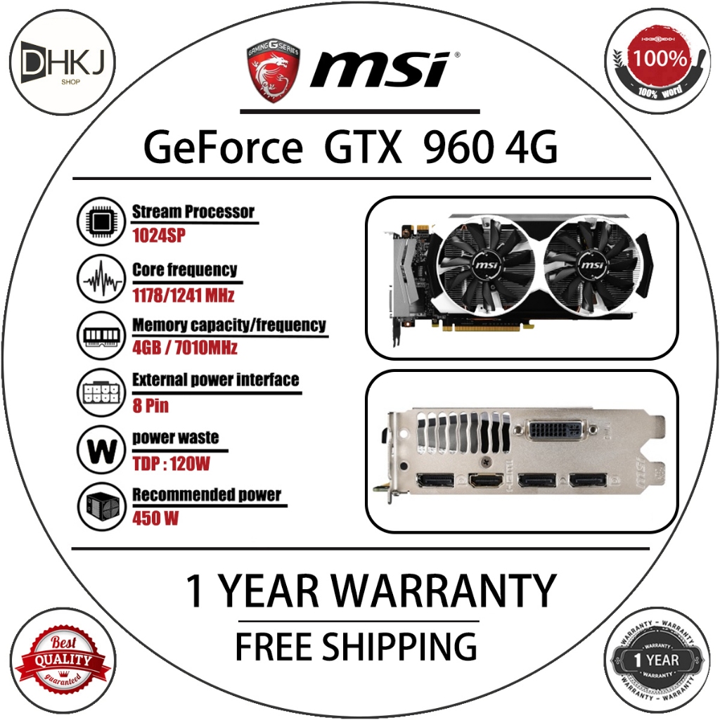 Msi GeForce GTX 960 4G GDDR5 OC คอมพิวเตอร์เดสก์ท็อปอิสระ GTX 960 เกมกราฟิกการ์ด GTX960 4G D5 การใช้