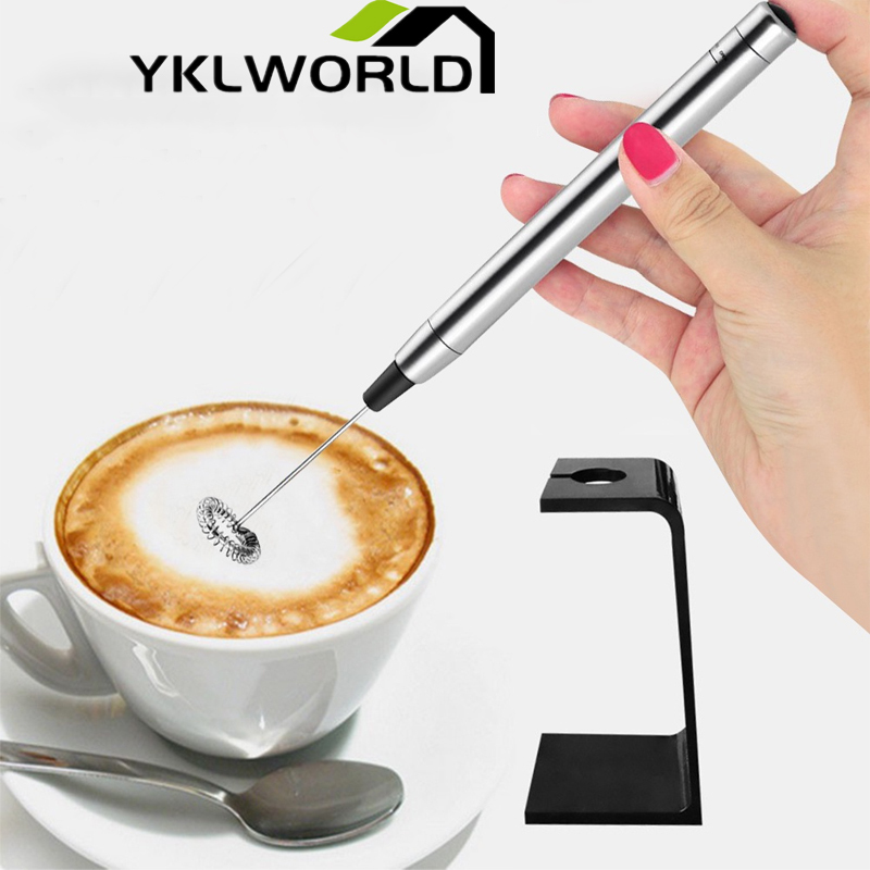 YKLWORLD xiaomi เครื่องตีฟองนมไฟฟ้า เครื่องตีฟองนมพร้อมแท่นวาง พลังงานสูง 304 สแตนเลส ที่ตีฟองนม Handheld Milk Frother