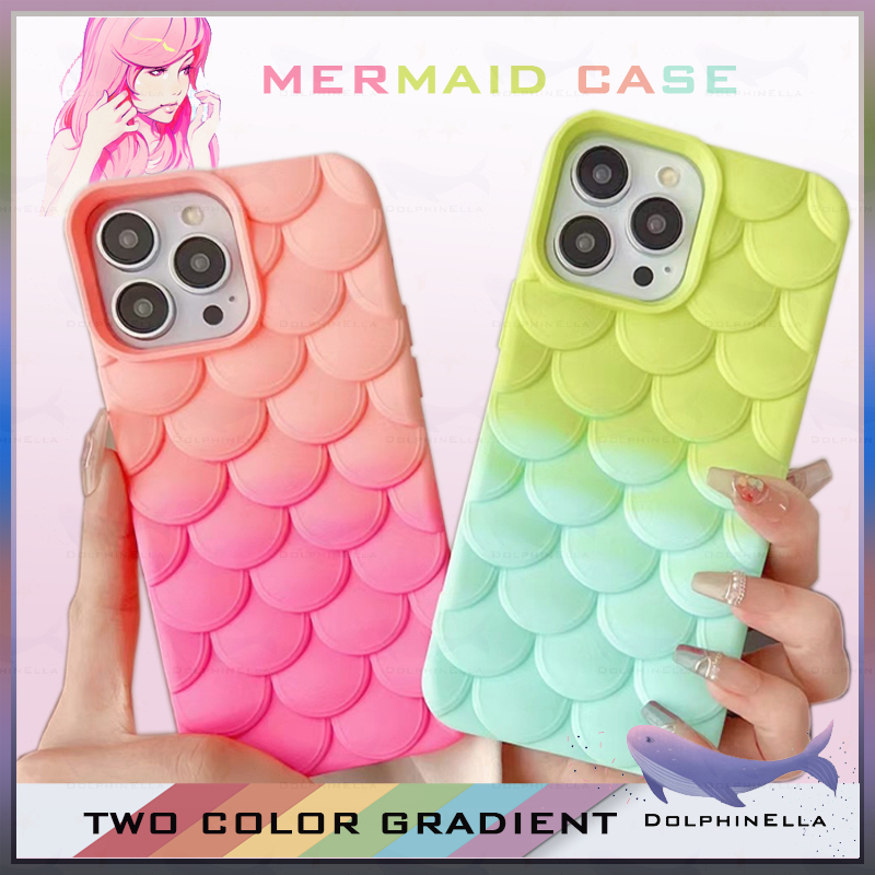 เคสโทรศัพท์มือถือ ซิลิโคน ลายนางเงือกน่ารัก ไล่โทนสี สําหรับ iphone 11 12 13 14 15 Pro Max