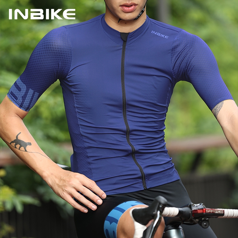 INBIKE เสื้อปั่นจักรยานผู้ชาย, แขนสั้นปั่นจักรยานฤดูร้อน, เพรียวบาง, ระบายอากาศได้ดี, มีสไตล์, มีกระเป๋า
