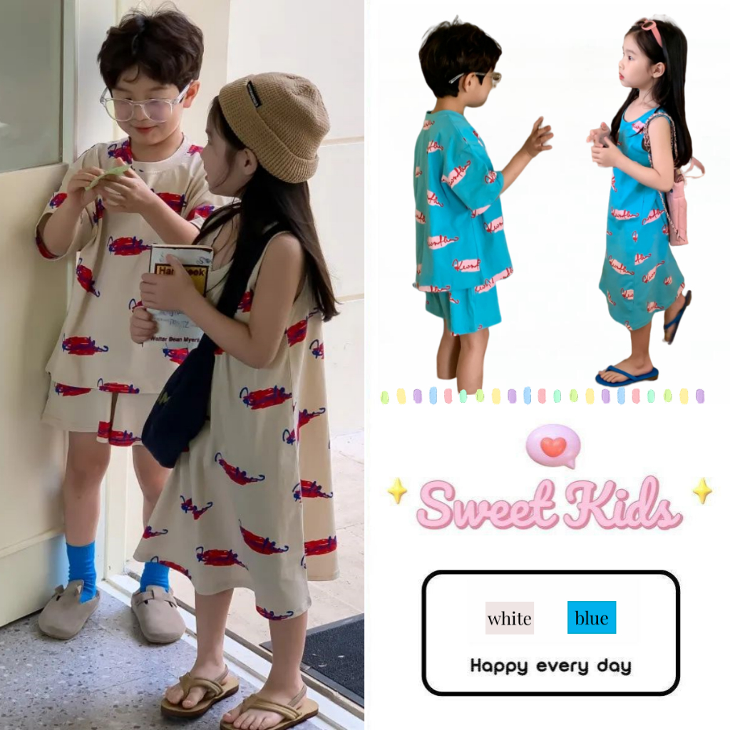 SweetKids พร้อมส่งจากกทม🌸ชุดเซ็ทเด็ก ผญ เสื้อผ้าเด็กผญ🍓เด็กผู้หญิงเดรสหน้าอกแบบเกาหลี ชุดเด็กผู้ชายกางเกงขาสั้นแบบสบาย