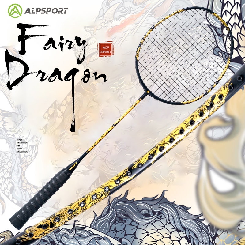 ALP DRAGON Advent SL 4U 26LBS ไม้แบดมินตัน คาร์บอนไฟเบอร์ สีทอง 100% พร้อมกระเป๋า ALPSPORT SL DRAGON Badminton Racket
