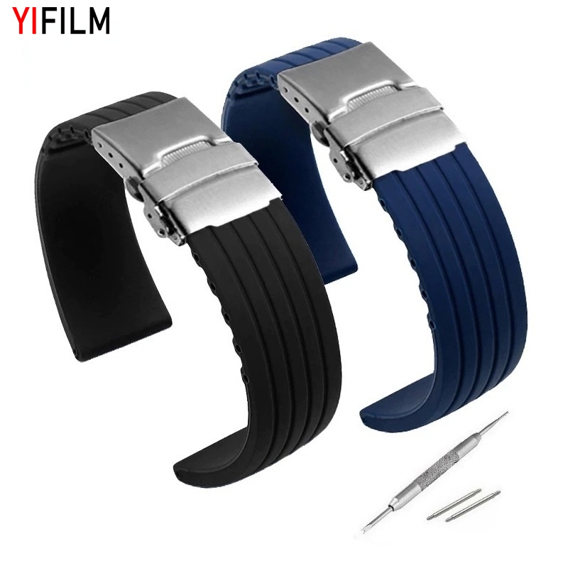 Yifilm สายนาฬิกาข้อมือ ซิลิโคน ลายทาง ขนาด 18 มม. 20 มม. 22 มม. 24 มม.