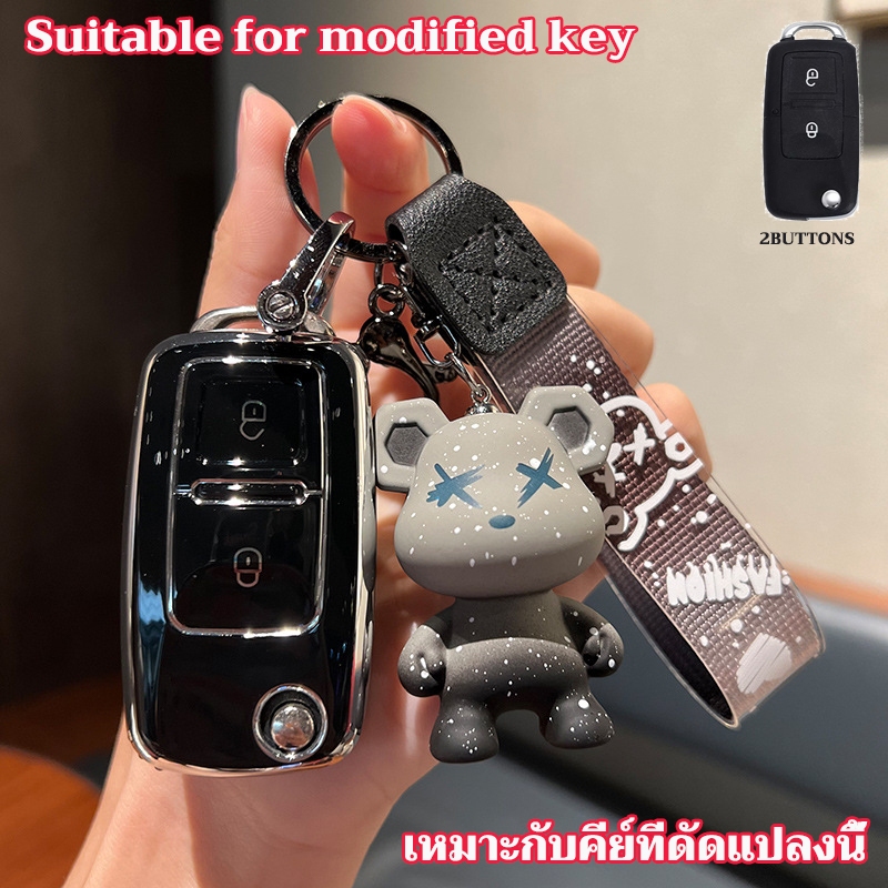 เคสรีโมตกุญแจรถยนต์ แบบพับได้ 2 ปุ่ม สําหรับ vw