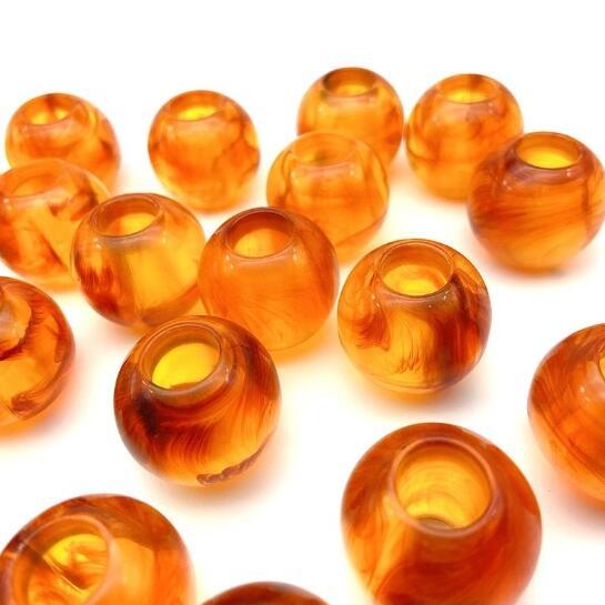 50/20 ชิ้นเลียนแบบ Amber สีน้ําตาลอะคริลิค Big Hole หลวม Charm ลูกปัดสําหรับ DIY ออกแบบประมาณ 10/16 มิลลิเมตร y1803