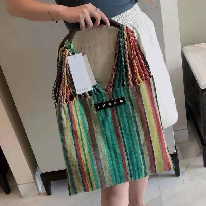 Marni Hammock Bag กระเป๋าถือจับคู่สีความจุขนาดใหญ่กระเป๋าช้อปปิ้งทอ
