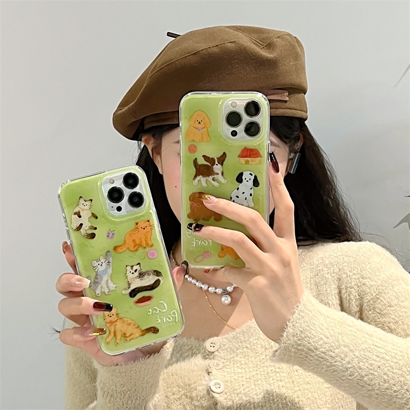 Iphone 15 Pro max 14 Pro max Meadow ลูกสุนัข แมว ลาย วัสดุ TPU สองชั้น IMD ประมวลผล เคสโทรศัพท์