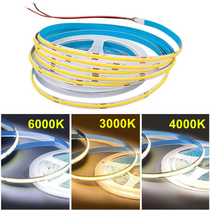 Cob สายไฟ LED 3000K 4000K 6000K 12V 24V 10M 8M 6M 5M 1.5M ความหนาแน่นสูง สีขาว สําหรับติดเพดานบ้าน ห