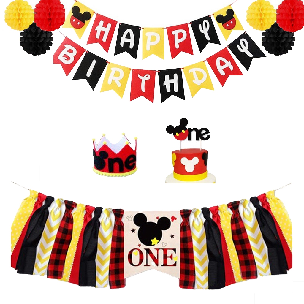 ตกแต่งวันเกิดเด็ก Mickey Themed Banner Crown & เครื่องประดับตกแต่งเค้ก