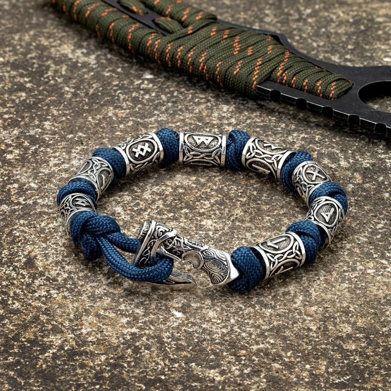 ผู้ชายไวกิ้ง Celtic Rune สร้อยข้อมือลูกปัด Odin สัญลักษณ์ scandinavian เชือกเส้นเล็กโลหะ Handmade ทอ Paracord นอร์ส Amulet เครื่องประดับ