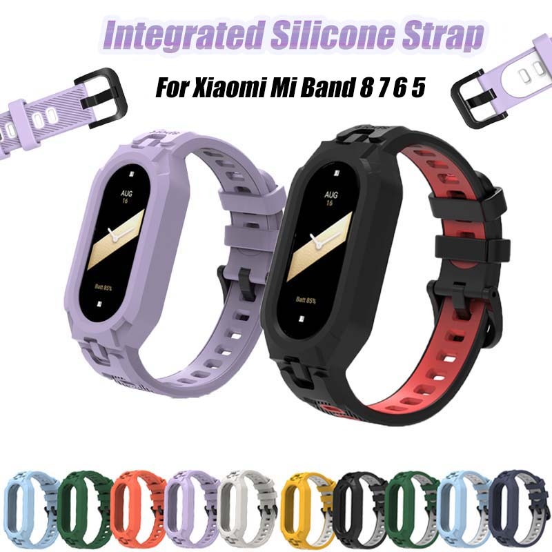 สายซิลิโคนแบบบูรณาการสําหรับ Xiaomi Mi Band 10 9 8 7 6 5 กรณีกีฬา Band Smartwatch สายคล้องคอสําหรับ 