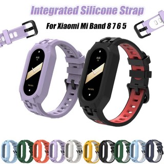 สายซิลิโคนแบบบูรณาการสําหรับ Xiaomi Mi Band 10 9 8 7 6 5 กรณีกีฬา Band Smartwatch สายคล้องคอสําหรับ Xiaomi สมาร์ท Band9 Mi Band8 Band7 TPU แบบบูรณาการ Anti-Drop สายรัดข้อมือ