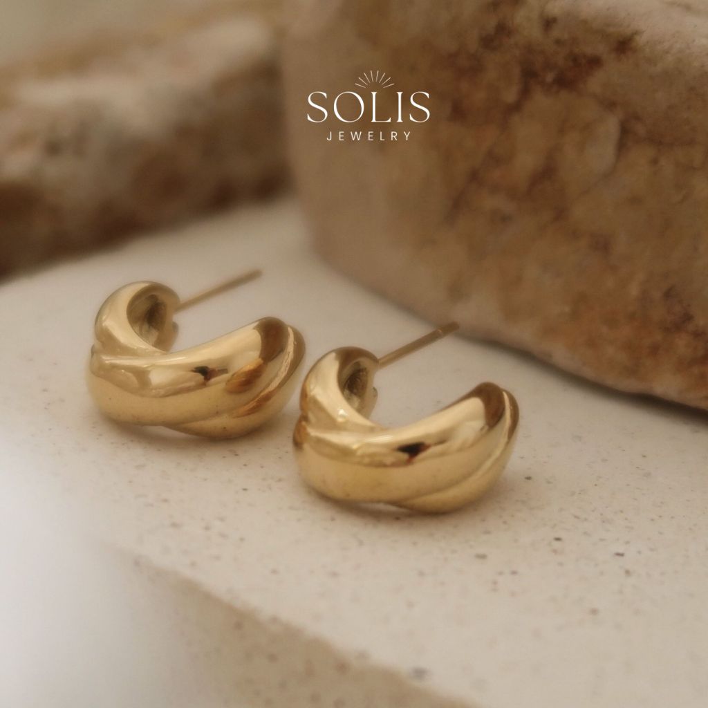 ไม่ลอกไม่ดำ •  ต่างหูห่วงครอสแบบอ้วน •  ชุบทอง 18K ไทเทเนียมสแตนเลสแท้ • ผู้หญิง  มินิมอลต่างหูแฟชั่น • Solis Jewelry ER348