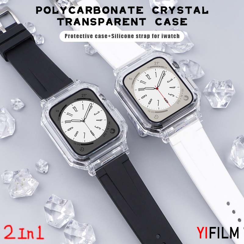 Yifilm เคสใส สําหรับ Apple Watch Ultra ชุดดัดแปลง เคสใส สําหรับ Apple Watch Band 8 7 45 มม. สายยาง