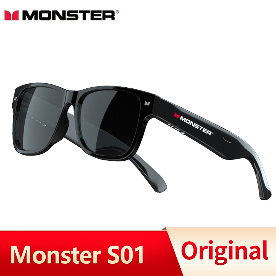 Monster S01 แว่นตาอัจฉริยะ เชื่อมต่อบลูทูธ 5.0 แบบแขวนหู ตรวจจับด้วยเสียง HD โหมดคู่ ความทนทานยาว สําหรับเล่นเกม