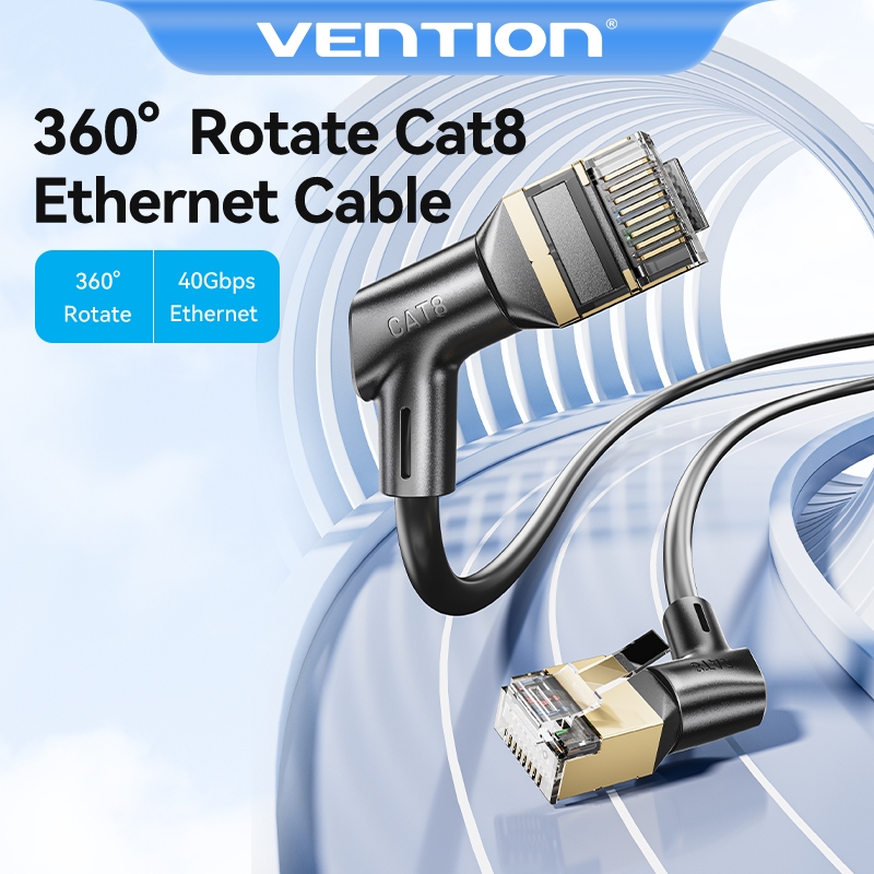 Vention สายเคเบิลอีเธอร์เน็ต CAT 8 40Gbps ความเร็วสูง SFTP 40Gbps 2000MHz CAT 8 เครือข่าย 360° สายแลนอินเตอร์เน็ต หมุนได้ สําหรับแล็ปท็อป คอมพิวเตอร์ PS 4