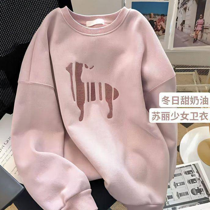 ใหม่ เสื้อกันหนาว คอกลม ทรงหลวม แบบสวมหัว สองชิ้น เหมาะกับฤดูหนาว สําหรับผู้หญิง