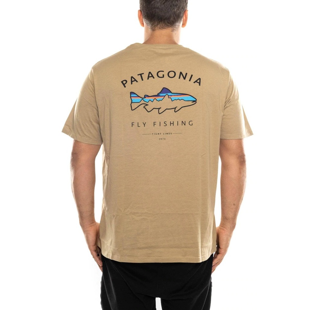 Patagonia Fashion Trout Coastal Line Printing เสื้อยืดลําลองคอกลมแขนสั้นสําหรับผู้ชายและผู้หญิง