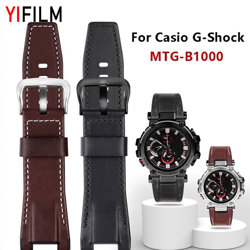 Yifilm สายนาฬิกาข้อมือหนังแท้ ปรับได้ สีดํา สําหรับ Casio G-SHOCK MTG-B1000 Smartwatch GSHOCK MTG B1000