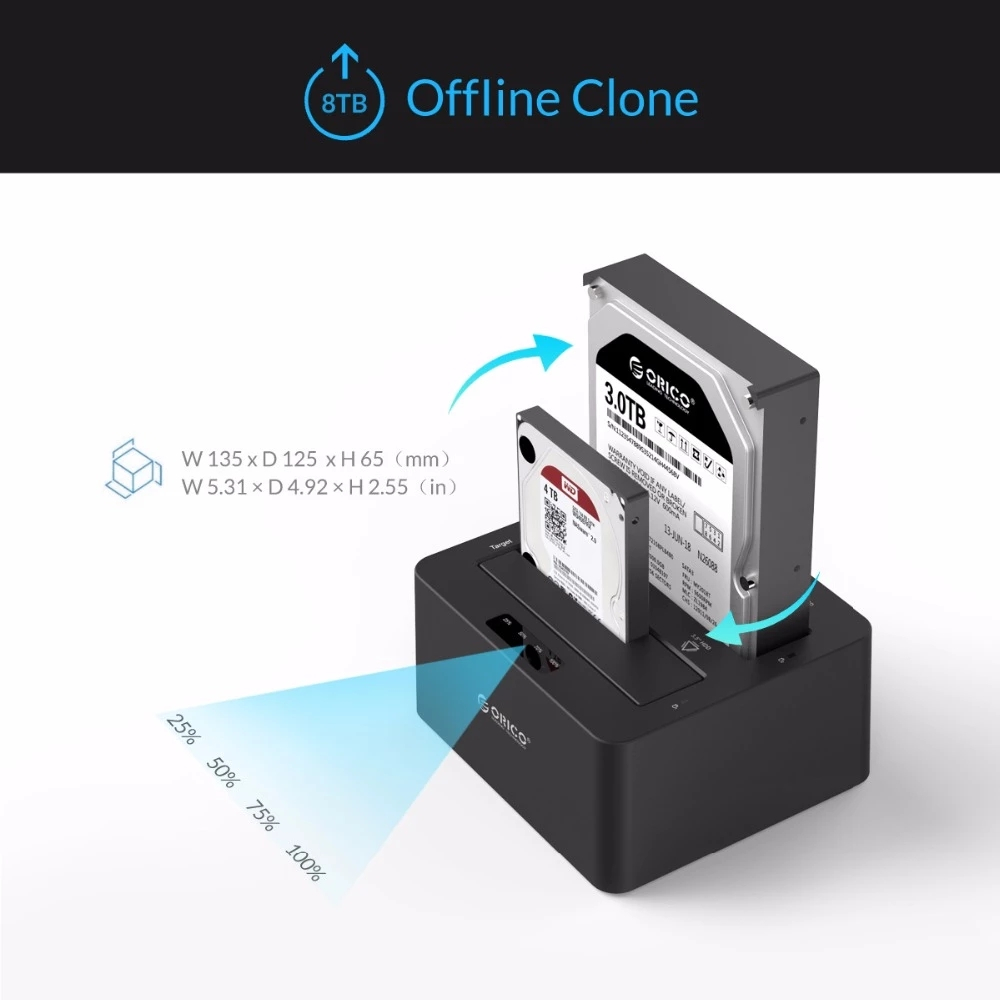 Orico Clone Docking Station 2.5/3.5 hddฮาร์ดไดรฟ์ HDD SATA เป็น USB 3.0 หลายฮาร์ดไดรฟ์ พร้อมออฟไลน์ Clone 2 Bay HDD(6629US3-C)