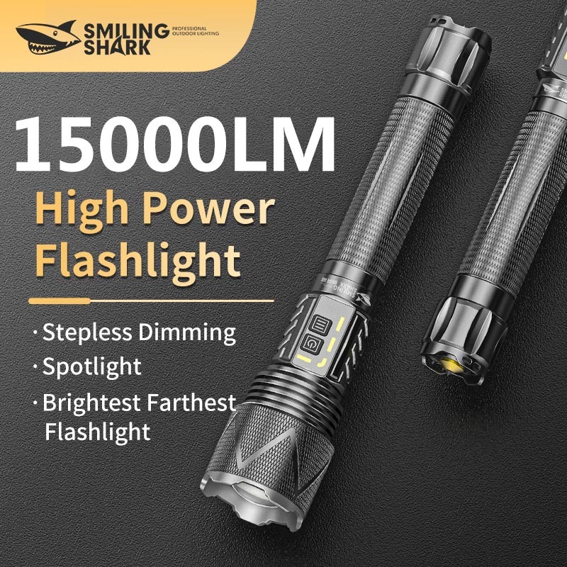 Smilingshark SD0928 ไฟฉาย LED 15000lm ทรงพลัง ซูมได้ Type-C ชาร์จใหม่ได้พร้อมค้อนนิรภัย 6 โหมดกันน้ำสำหรับงานเดินป่าตั้งแคมป์กลางแจ้ง