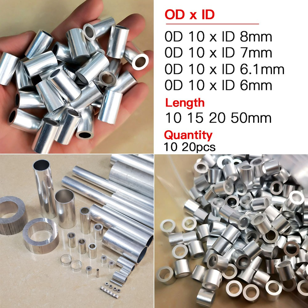 ท่ออลูมิเนียม OD x ID 10x8 10x7 10x6.1 10x6 มม. ยาว 10 15 20 50 มม. เส้นผ่าศูนย์กลางด้านนอก 10 มม. DIY 10-20 ชิ้น
