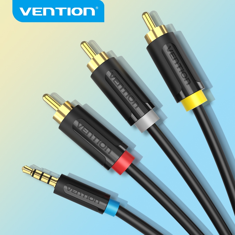 Vention  3.5mm 2.5mm อะแดปเตอร์วิดีโอ 3RCA AV3.5 ปลั๊กตัวผู้ เป็น RCA สเตอริโอ AUX BCB/VAB-R07