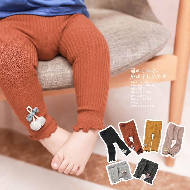 กางเกงเลกกิ้งลําลอง ผ้าฝ้ายถัก ประดับโบว์ ลูกไม้ สําหรับเด็กผู้หญิง