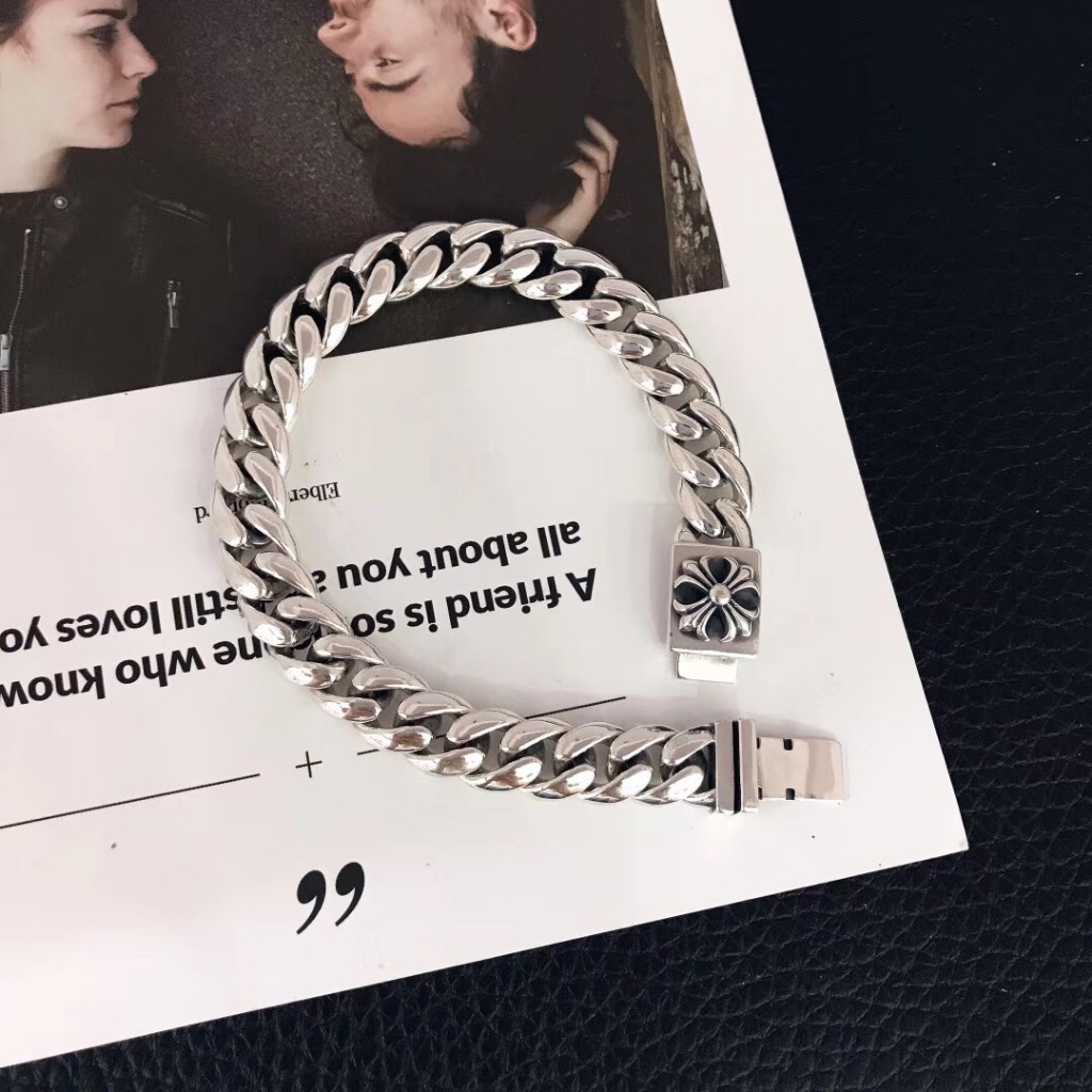 CH  สร้อยข้อมือเงิน 925 จี้รูปดอกไม้ สีโครเมี่ยม แวววาว B021
