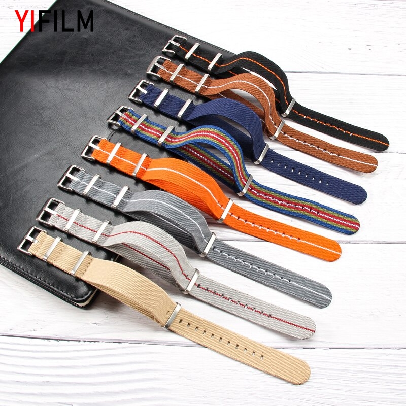 Yifim ไนลอน WatchBand ยืดสาย 18 มม.20 มม.22 มม.ร่มชูชีพยืดหยุ่นนาฬิกาทหารสําหรับ Seiko สําหรับ Rolex