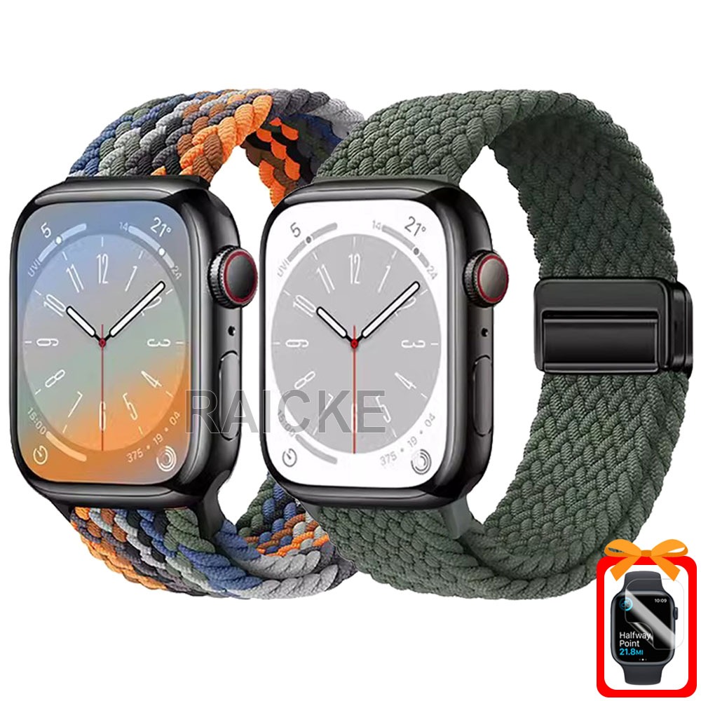 สายรัดไนลอนสร้อยข้อมือสําหรับ iWatch Series 11/10/9/8/7/6/5/4/3/SE Ultra 2 46mm 45mm 41mm 49mm 44mm 40mm 42mm 38mm
