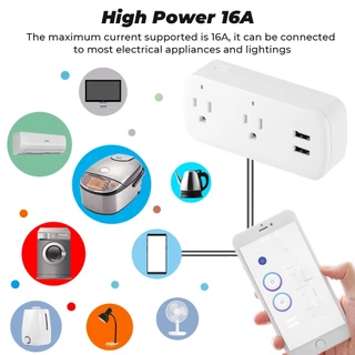 Smatrul Tuya อะแดปเตอร์ซ็อกเก็ต Wifi 16A ปลั๊กแบน ตั้งเวลาได้ สําหรับ Google Home Alexa Tmall Genie