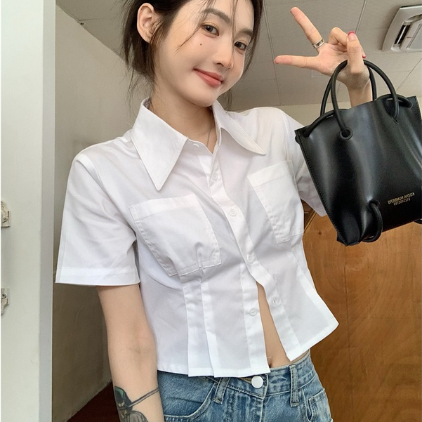เสื้อเชิ้ตแขนสั้น สีขาว แฟชั่นฤดูร้อน สําหรับผู้หญิง
