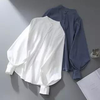 เสื้อเชิ้ตแขนยาว คอปก ทรงหลวม สีขาว แฟชั่นฤดูใบไม้ร่วง สไตล์เกาหลี และฮ่องกง สําหรับผู้หญิง