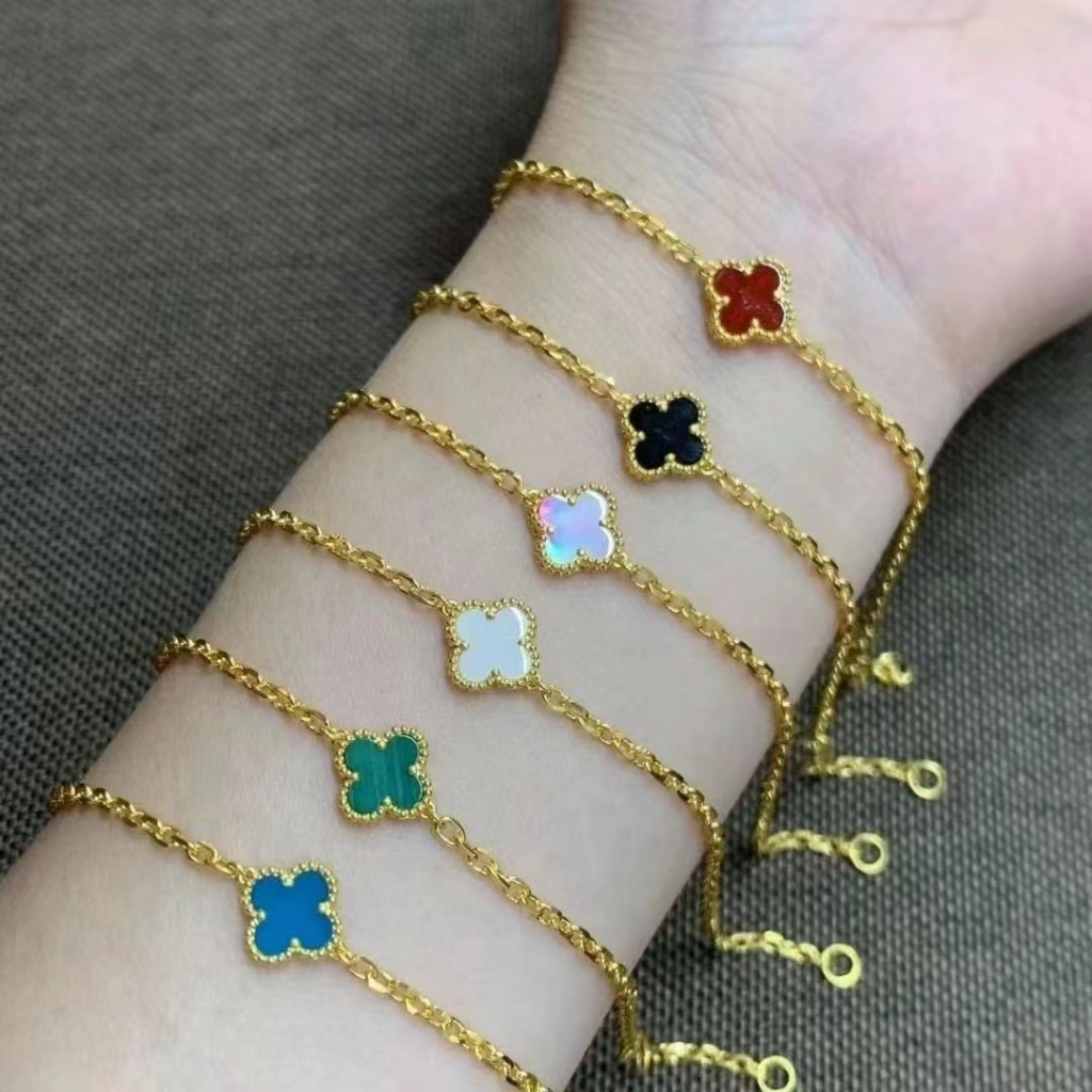 คุณภาพสูง สองด้าน โคลเวอร์ สร้อยข้อมือ ผู้หญิง ไม่ซีดจาง โคลเวอร์ สวยหรู สร้อยคอ ของขวัญ แฟนสาว