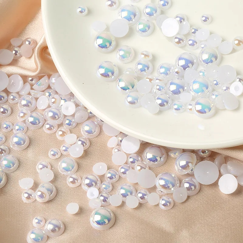 2/3/4/5/6/8/10/12 / มม. ฐานแบน พร้อมทรงกลม ครึ่งหน้า สตั๊ดได้ ABS เงาสูง ไข่มุก เคสโทรศัพท์มือถือ เล็บ DIY เครื่องประดับ อุปกรณ์ความงาม