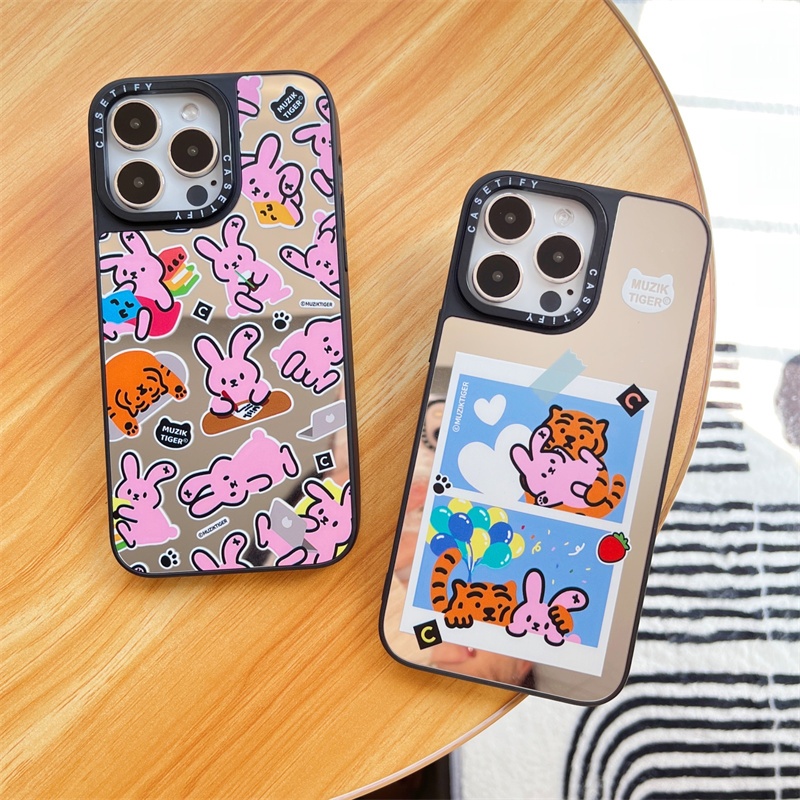 กระจกปลอกเสือและกระต่ายสําหรับiphone 11 12 13 14 15 16 Pro Max X XR XSMAX 7 8 SE2020 เคสโทรศัพท์กันกระแทกคลุมทั้งหมด