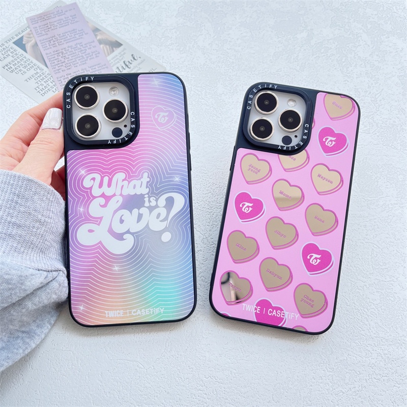 กระจกปลอกหัวใจสีชมพูสําหรับiphone 11 12 13 14 15 16 Pro Max X XR XSMAX 7 8 SE2020 เคสโทรศัพท์กันกระแทกคลุมทั้งหมด