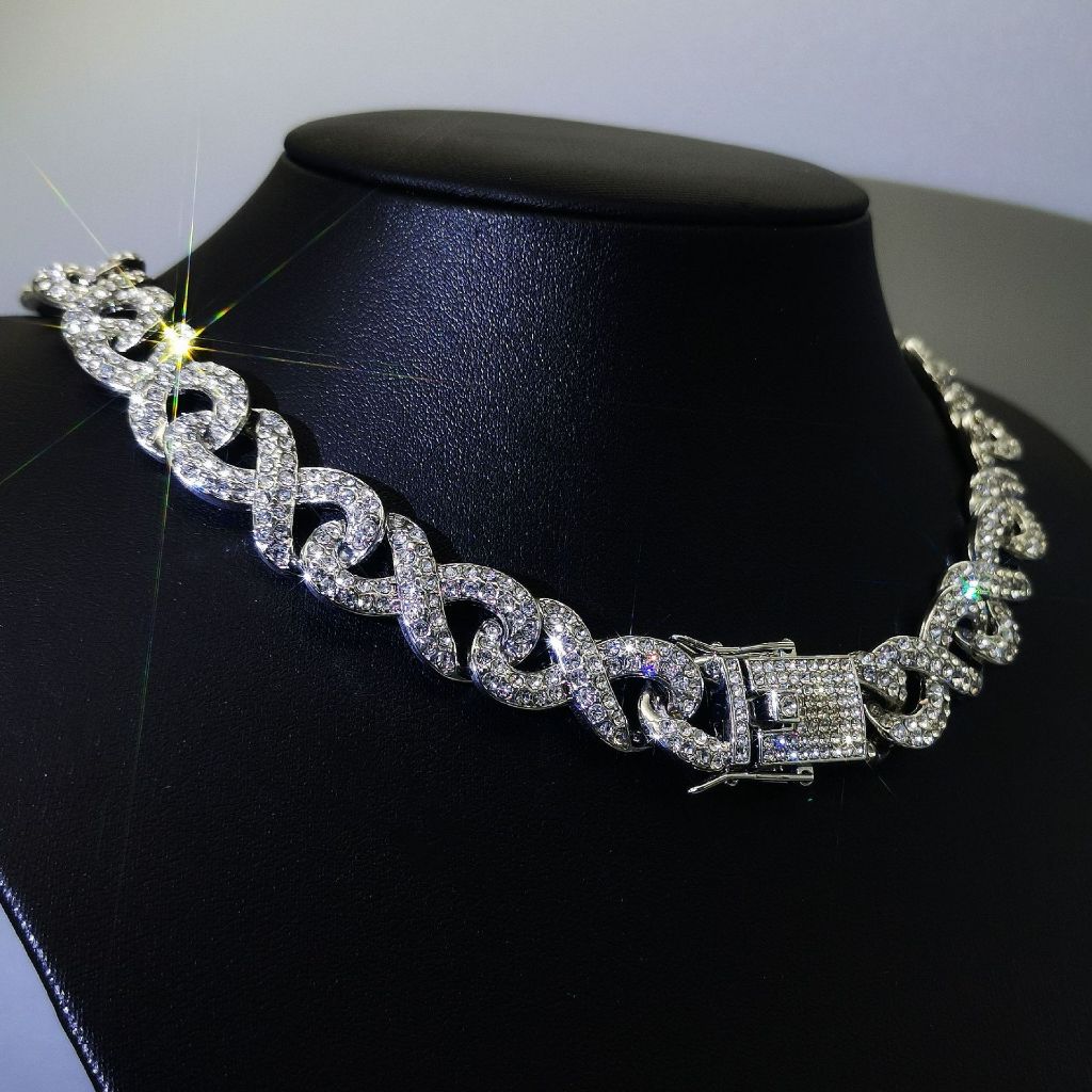 ใหม่ในยุโรปและอเมริกาฮิปฮอปสร้อยข้อมือโซ่คิวบาที่มี8ตัวละครเต็มเพชรผู้ชายฮิปฮอปสร้อยคอสร้อยคอน้ำแข็ง