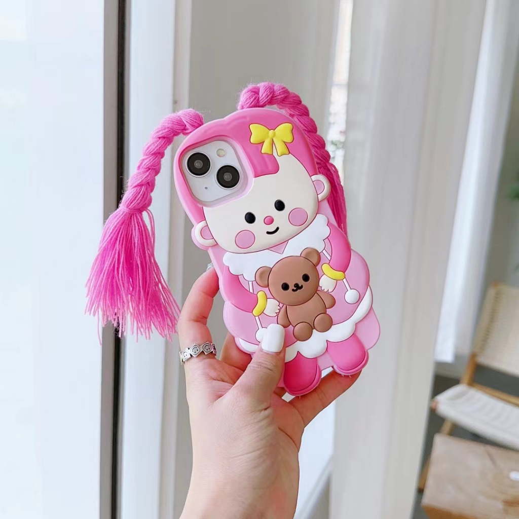 เคสโทรศัพท์มือถือ ซิลิโคนนิ่ม ลายเด็กผู้หญิงน่ารัก 3D สําหรับ Iphone 11 12 13 14 15 Pro max plus